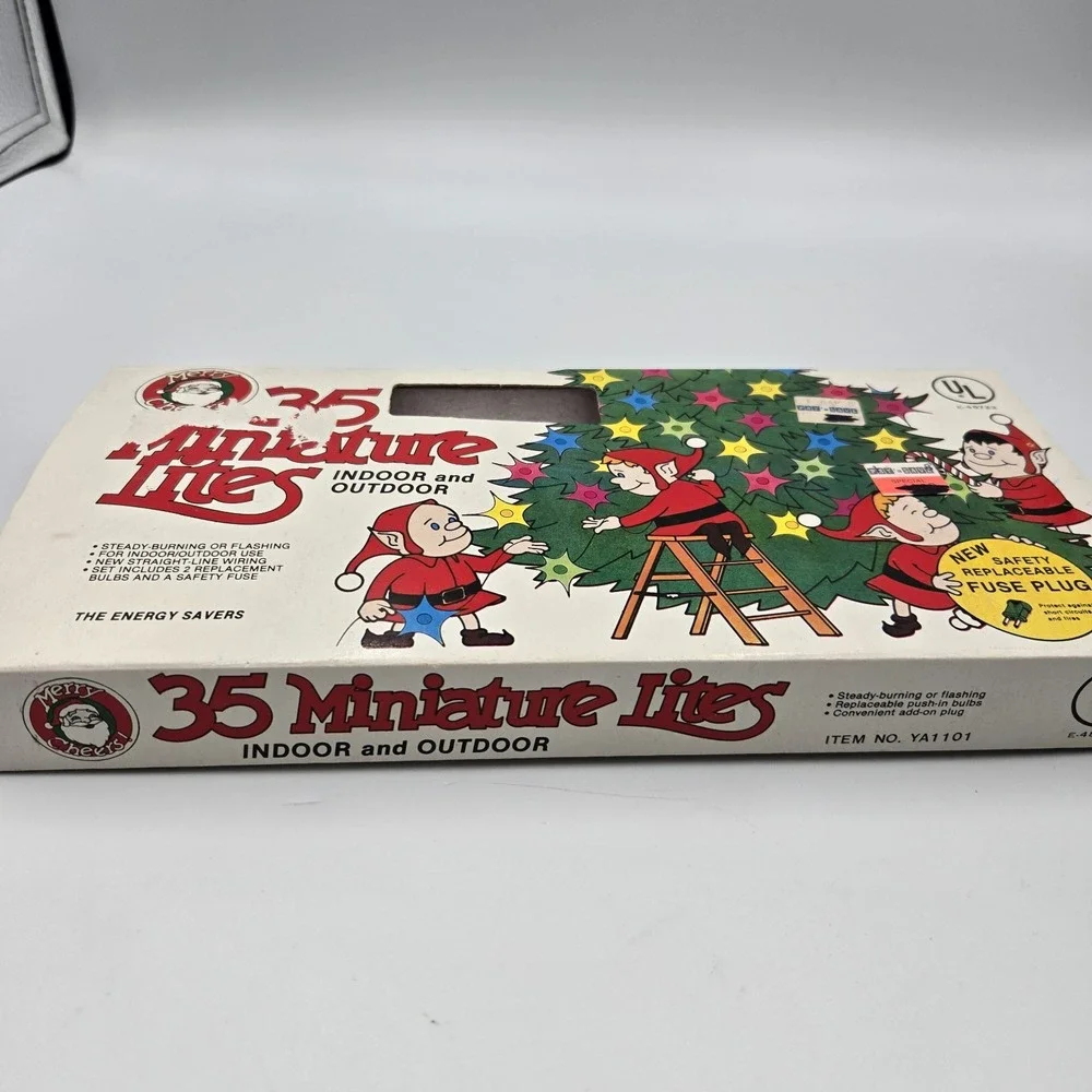 VTG Christmas Light‎ Set 35 Miniature Lite Indoor/outdoor Merry Cheers 1960s MCM
